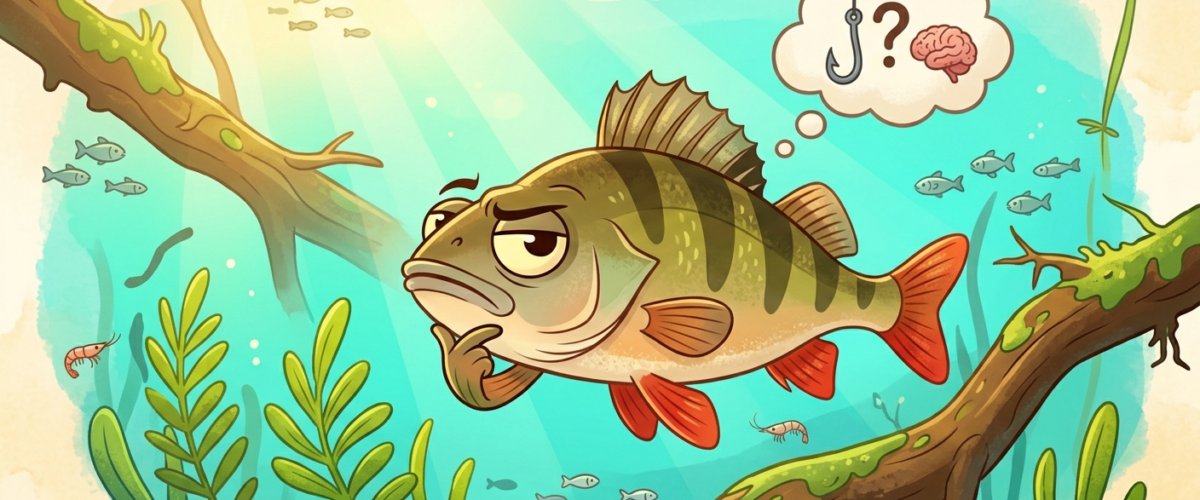 Stilisiertes Grafik eines nachdenkenden Fisches
